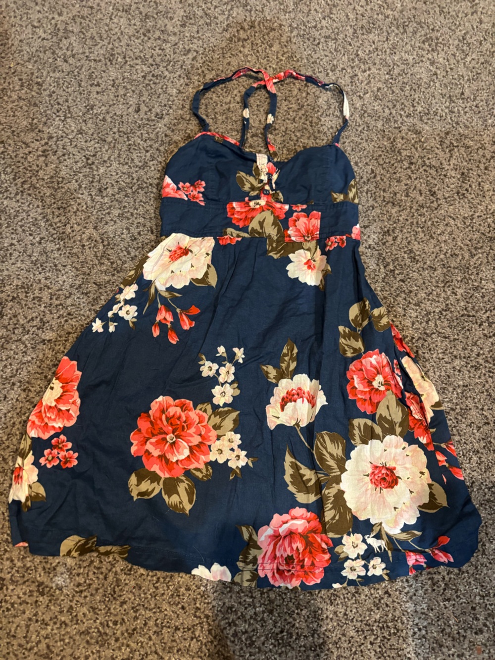 Abercrombie & Fitch Navy Floral Sundress with Pink & White Blooms